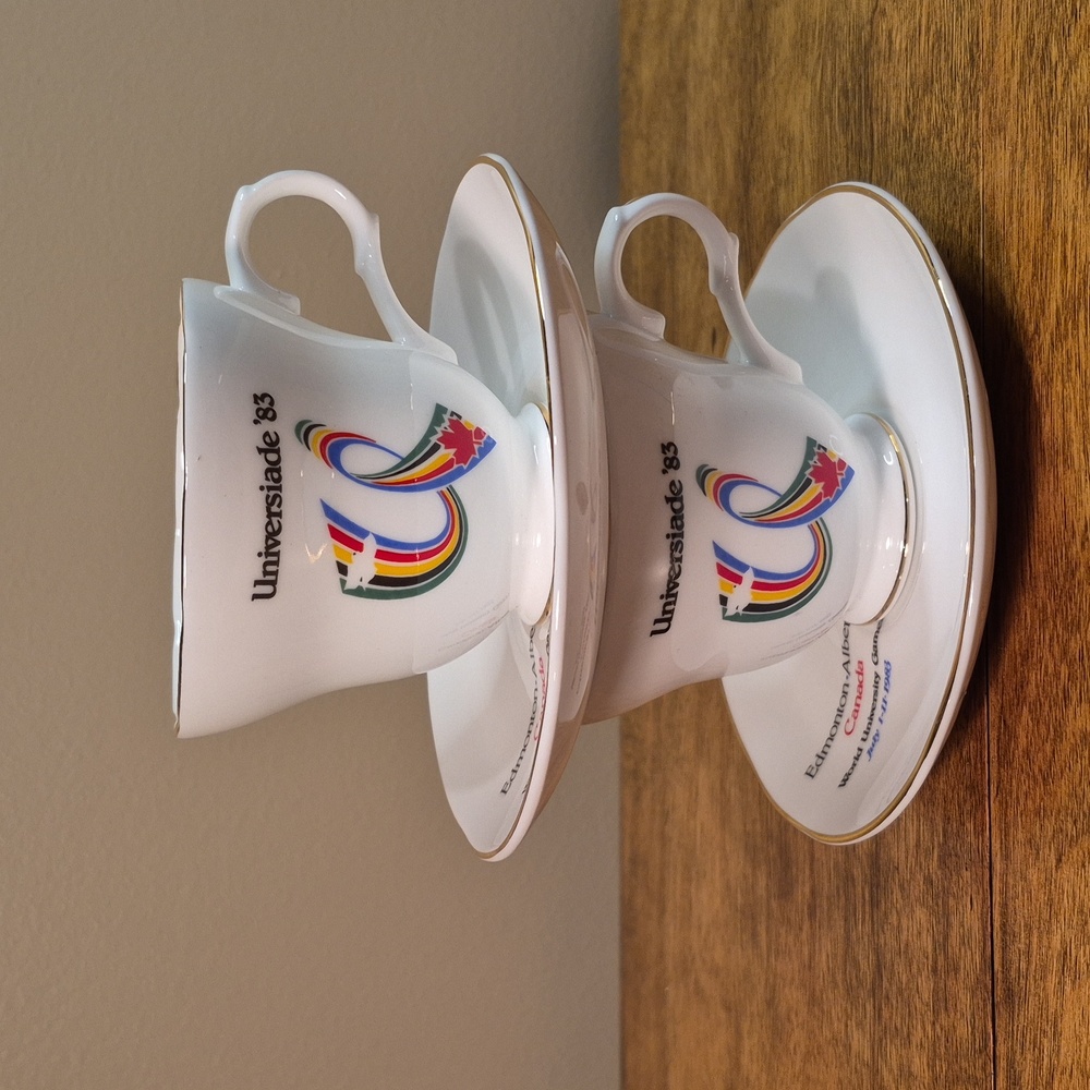 CROWN TRENT Vintage 1983 Universiade Commemorative Bone China Teacups & Saucers